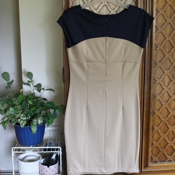 ALLEN SOLLY Colorblock Sheath Career Dress NWT - Tan, Size S - Picture 4 of 16